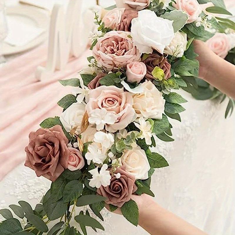 2Pieces Artificial Flower, Artificial Wedding Flowers Row Champagne Table Runner Centerpiece Arrange Reception Arches Wall Setting Decor