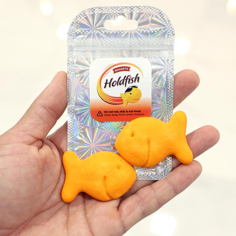 Holdfish Fridge Magnets Large Size Set of 2 Pcs, Goldfish Crackers Lovers Gift Idea for Kitchen Decor, Unique Christmas Gift