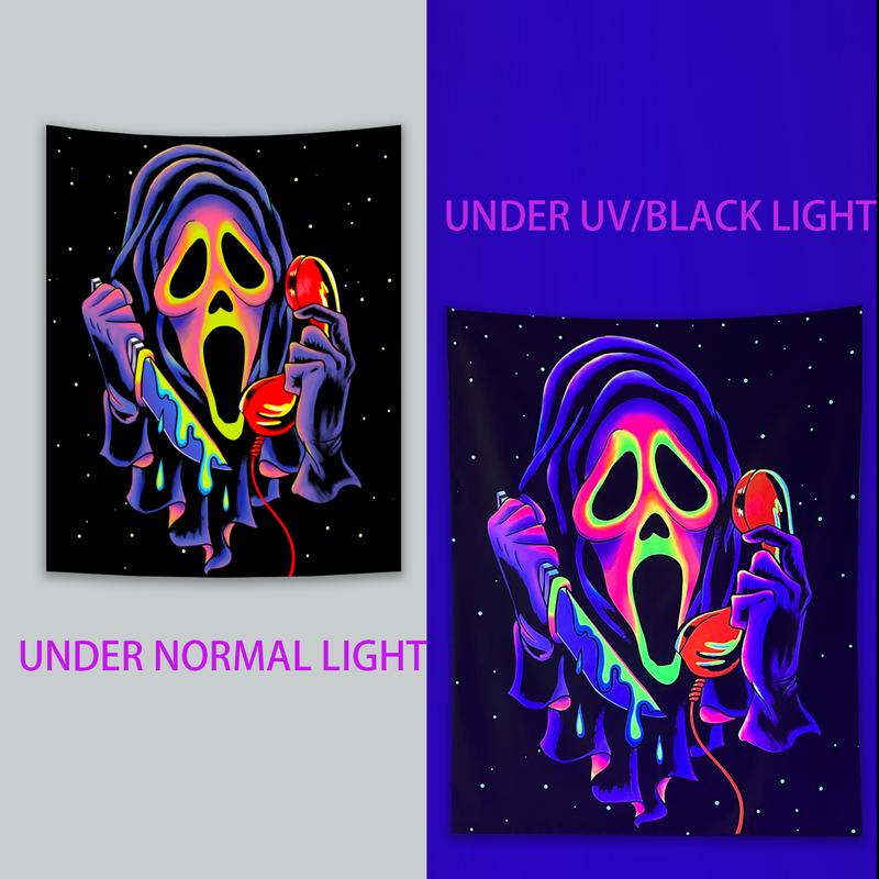 Blacklight Horror Face Tapestry, UV Reactive Tapestries Wall Hanging, Glow in The Dark Party Backdrop Tapestry for Bedroom, Living Room