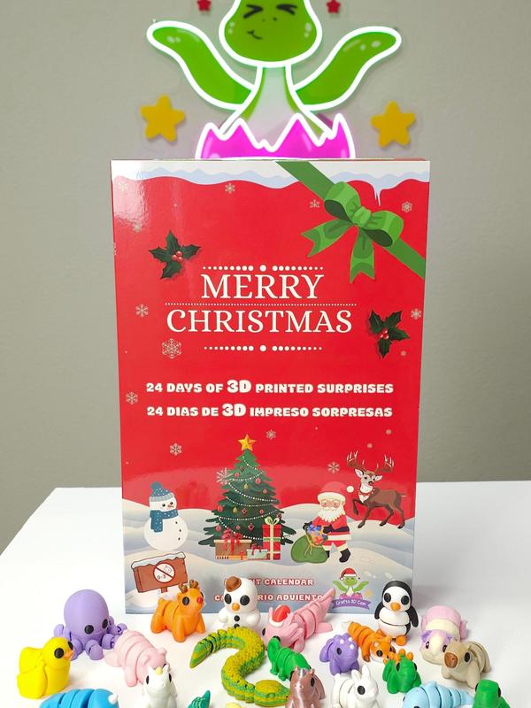 Unique Christmas Countdown Gift for Kids and Adults - Surprise Holiday Toy Figurines - 3D Printed Advent Calendar with 24 Mini Toys