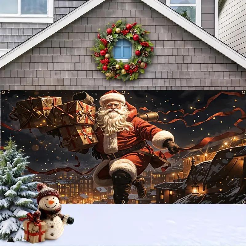 Christmas Themed Garage Door Cover, 1 Count Santa Claus Pattern Garage Door Banner, Outdoor Holiday Decoration for Home, Party, Festival