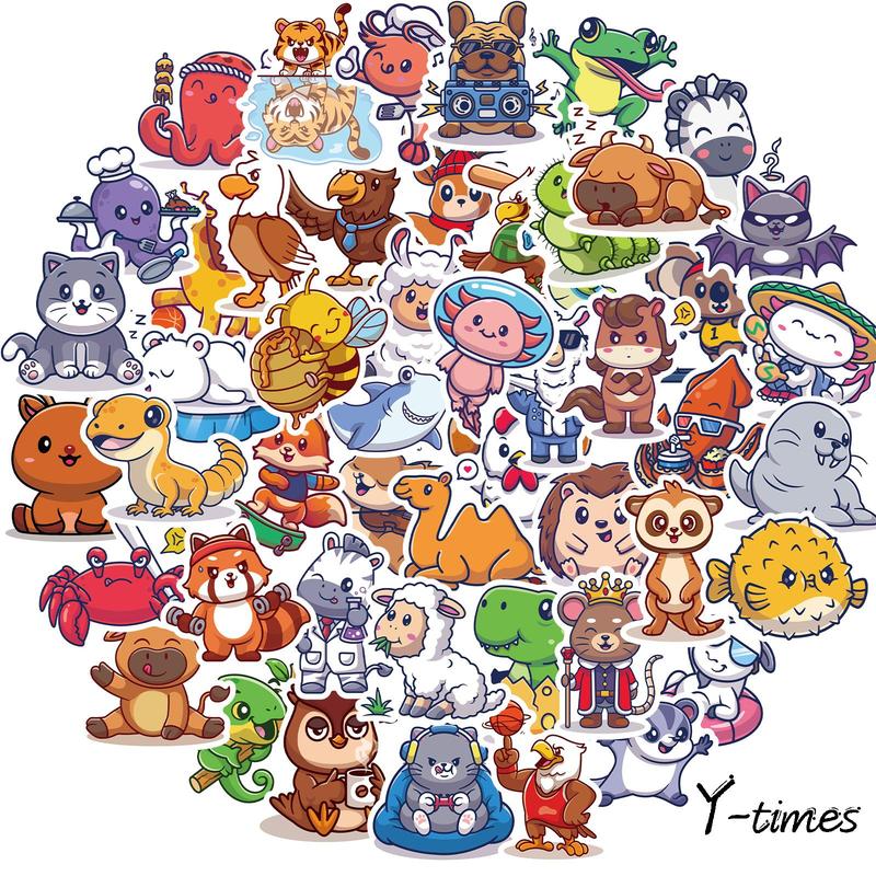 50pcs Cartoon Animal Pattern Sticker, Creative Multi-purpose Sticker For DIY Craft, Decoration, Hand Account