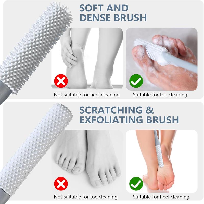 Feet Cleaning Massage brush 2pcs set, Toe Cleaning Brush and exfoliating brush, foot care, Foot Scrubber in Shower with Long Handle Silicone Foot Brush Soft Skin Exfoliation Lotion Applicator, for men,women,Elderly,pregnant women