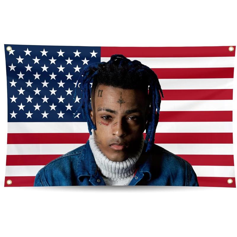 Xxx-tentacions American Flag 3×5Ft Rapper Singer Tapestry Wall Hanging College Dorm Wall Decor Room Flags Wall Art Poster Home Decor for Bedroom Living Room, Large, Pink-1 Decoration Print