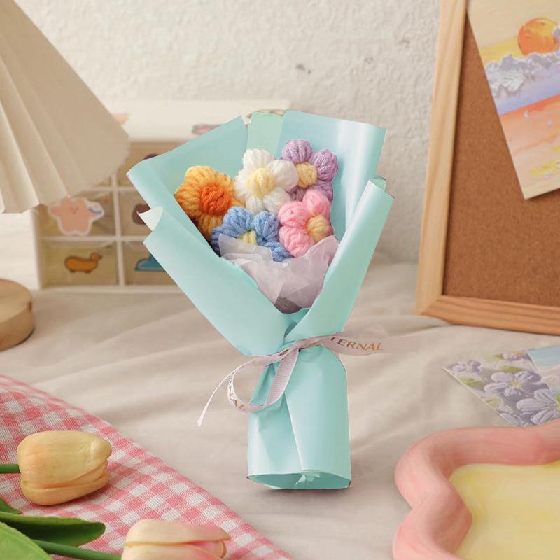 Hand-Knitted Flower Bouquet Crochet Knitted Flowers Valentine's Day Weeding Party Decoration Hand Woven Artificial Flowers