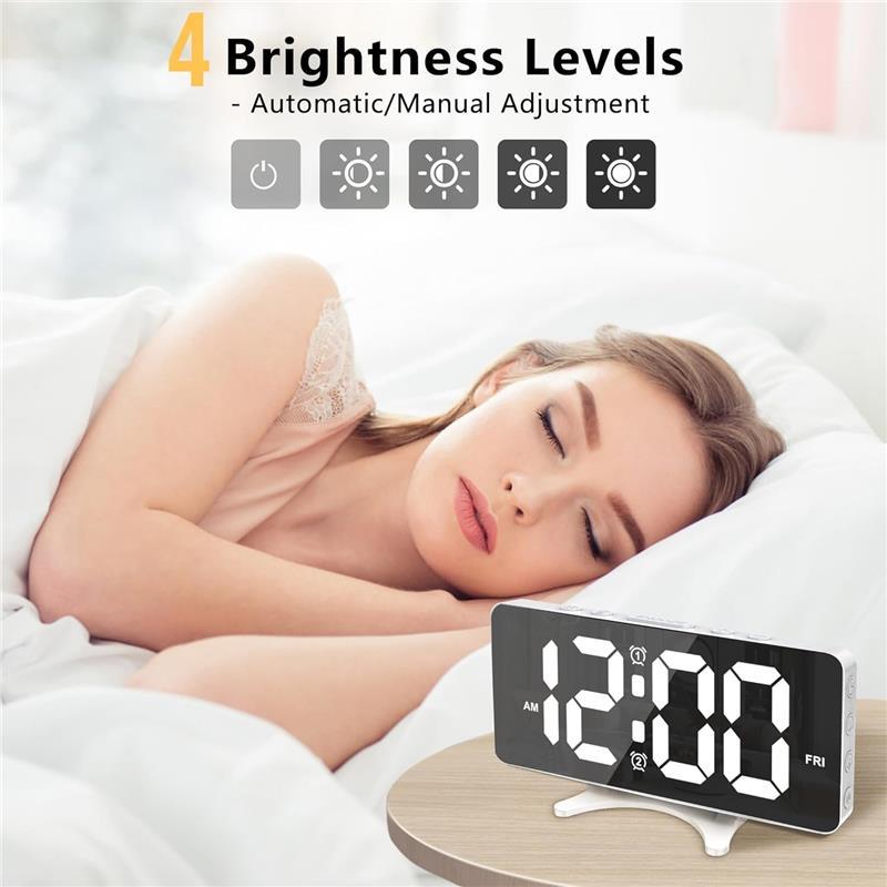 Alarm Clocks for Bedrooms, Slim LED Mirror Digital Alarm Desk Clock Large Display with Dim Mode, Dual USB Ports, 4 Level Brightness wall clock