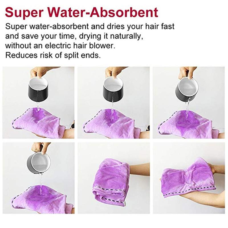 Microfiber Hair Towel for Women 2 Pack, Super Absorbent Hair Towel Wrap Turbans for Wet Hair Drying Anti-Frizz Head Towels with Button for Curly, Long, Short Hair - (Purple + Red)