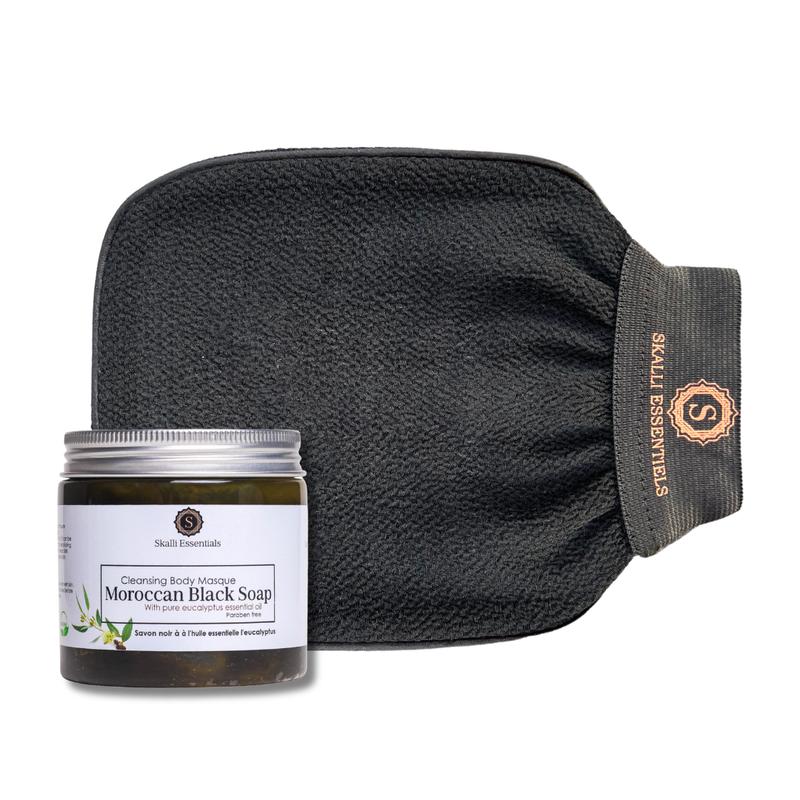 Moroccan Hammam Spa Set | With Moroccan Black Soap and Exfoliating Glove | Spa Gift