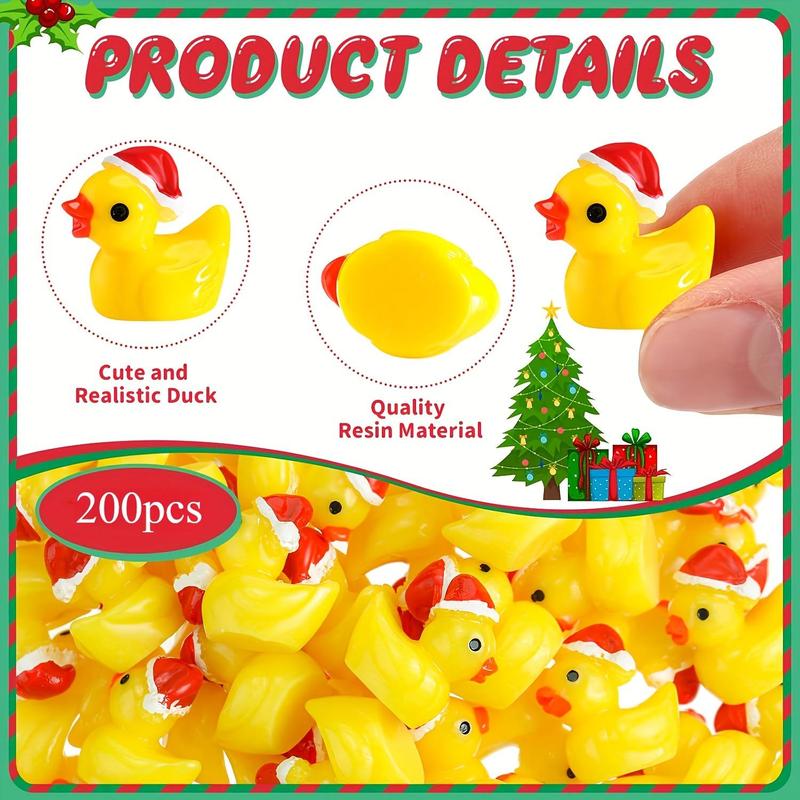 Mini Resin Duck with Santa Hat, 200pcs set Cute Mini Duck Ornament, Micro Landscape Garden Decor, Decorating DIY Craft Ornament, Ideal Christmas Plaything Accessory, Garden Decorations