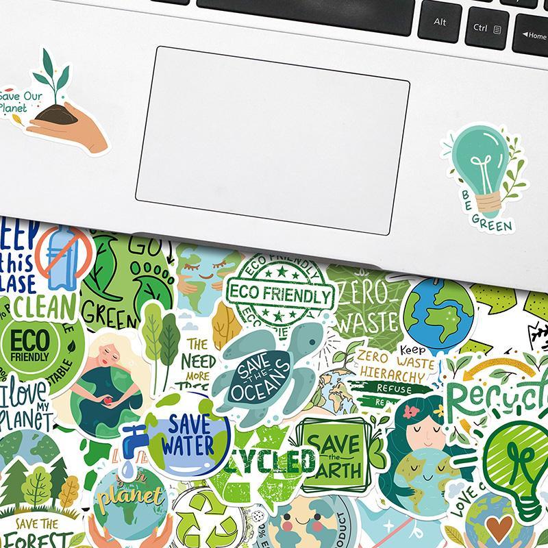 Earth Day Themed Sticker, 50pcs set Waterproof Self Adhesive Decor Paper, Decor Sticker for Gift Greeting Card Water Bottle Laptop Phone