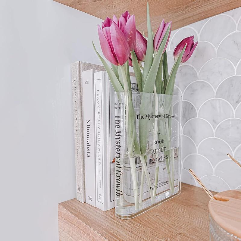 Clear Book Flowers Vase - Cute Bookshelf Decor; Unique Vase for Book Lovers, Artistic and Cultural Flavor Acrylic Vases for Home Office Decor, A Book About Flowers (Clear - B) Ornaments Ornaments