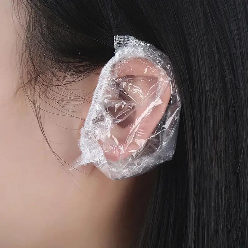 100pcs Disposable Clear Elastic Ear Cover, Ear Protection Cap For Hair Dyeing, Showering & Bathing