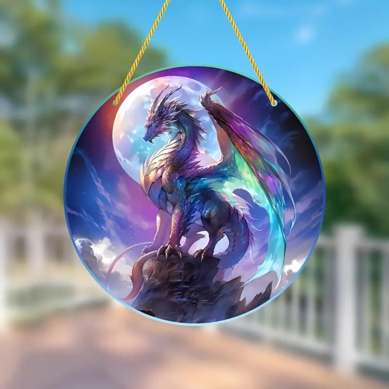 Creative Dragon Pattern Hanging Decoration, 1 Count Round Hanging Ornament, Hanging Decor for Home Window & Garden Party