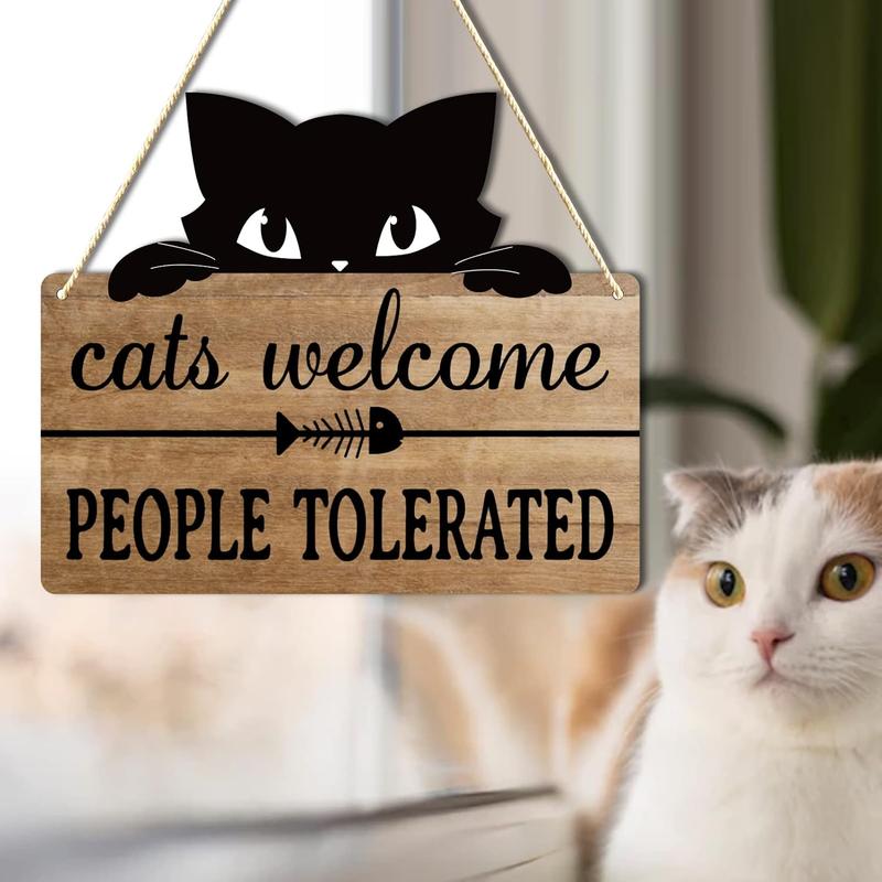 Cats Welcome People Tolerated, Cat Lover Gifts for Women, Cat Gift for Pet Shop Home Decor, Cat Mom, PVC Hanging Cat Wall Décor