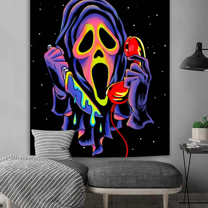 Blacklight Horror Face Tapestry, UV Reactive Tapestries Wall Hanging, Glow in The Dark Party Backdrop Tapestry for Bedroom, Living Room