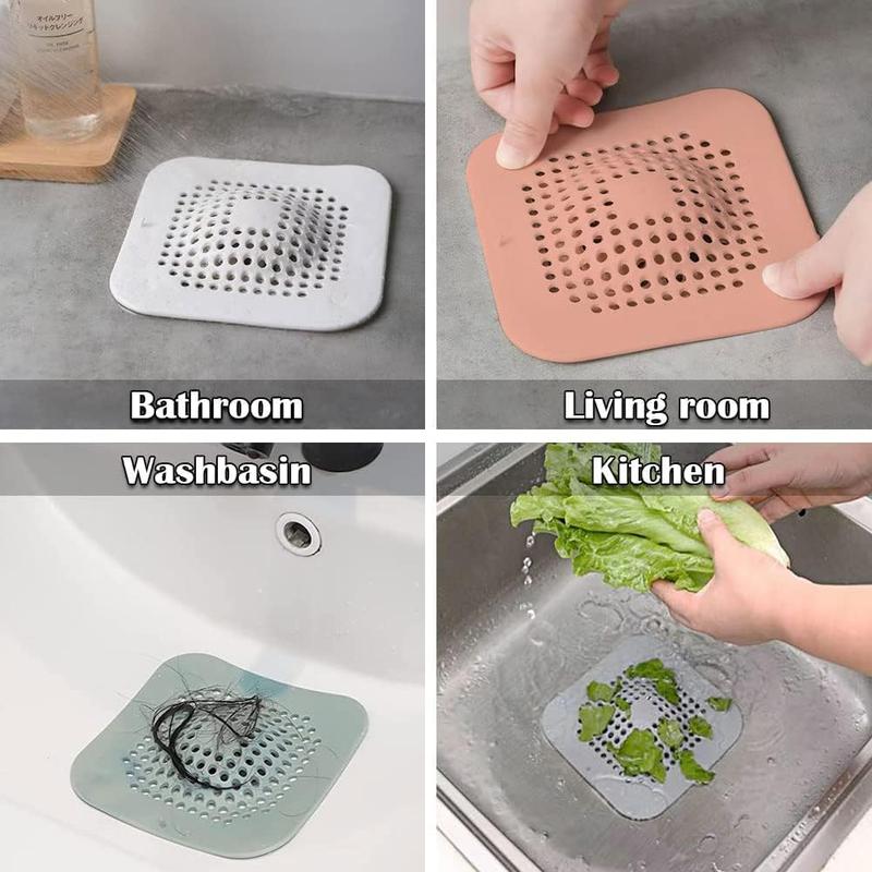 4 PCS Raised Square Shower Drain Covers with Suction Cup, Silicone Drain Hair Catcher Hair Stopper Drain Cover for Bathroom Bathtub Kitchen (Multicolor)