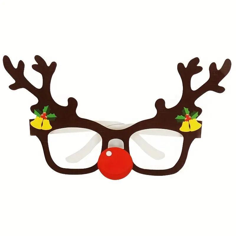 Christmas Themed Photo Props, 9 Counts set Santa Claus Christmas Tree Elk Paper Glasses Photo Frame, Photo Props for Home Party Festival