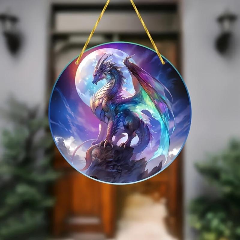 Creative Dragon Pattern Hanging Decoration, 1 Count Round Hanging Ornament, Hanging Decor for Home Window & Garden Party