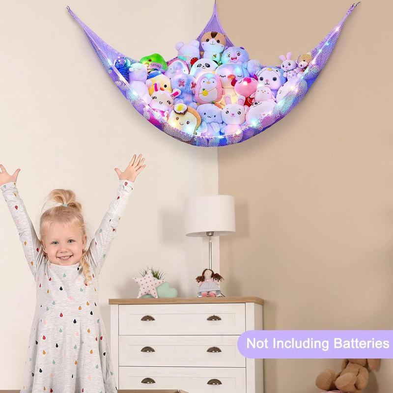 Stuffed Animals Net or Hammock   Storage Organizer with LED Light  Hanging Corner Stuffed Animals Holder  Girls Room Decor (Pack of 1)