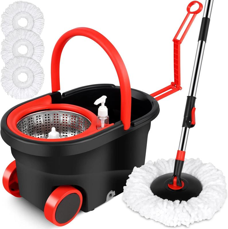 Black Friday Mop Bucket with Wheels, 3 Microfiber Heads, Adjustable Extendable Handle Household Cleaning Tools Plastic Bucket Box, Christmas Gifts