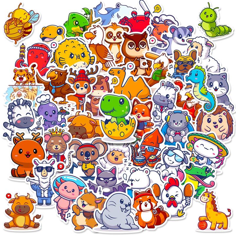 50pcs Cartoon Animal Pattern Sticker, Creative Multi-purpose Sticker For DIY Craft, Decoration, Hand Account