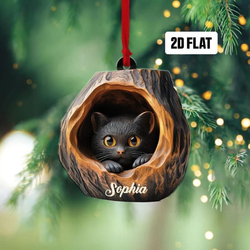 Christmas Themed Animal Pattern Acrylic Ornament, 1 Count Cute Tree Hole Design Hanging Decoration, Seasonal Pendant for Christmas Tree Ceiling Home