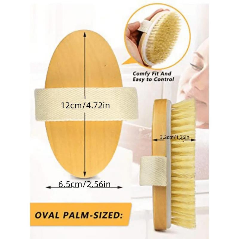 Wooden Handle Dry Body Brush, Oval Body Scrubber For Dead Skin Removal, Exfoliating, Portable Manual Body Massage Brush For Home & Travel Use