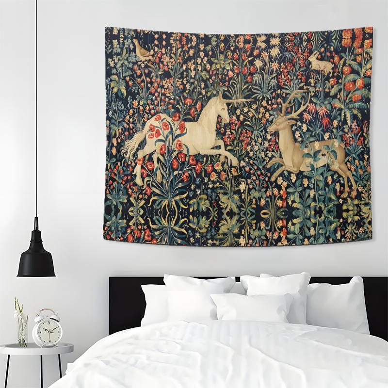 Boho Chic Deer & Horse Pattern Tapestry, 1 Count Wall Tapestry for Living Room, Bedroom Decor, Home Decor, Bedroom Accessories