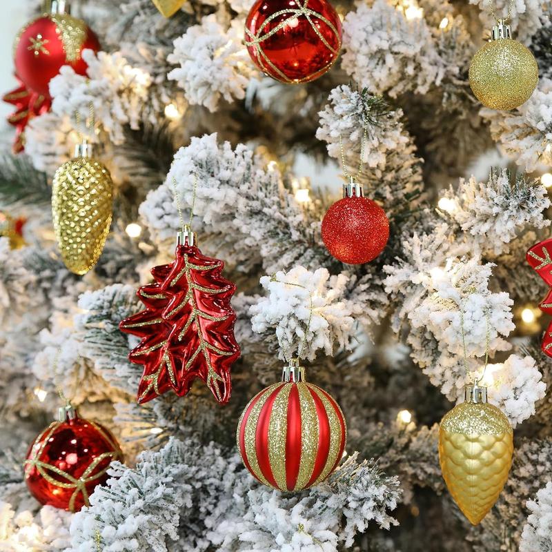 2024 106PCS Christmas Balls Ornaments Set, featuring colorful shatterproof plastic decorative baubles to enhance your festive atmosphere. Perfect for Christmas tree decor, holiday, wedding, and party decorations, with hanging hooks included.