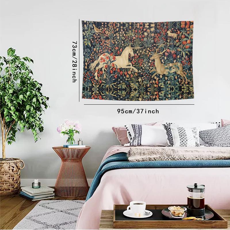 Boho Chic Deer & Horse Pattern Tapestry, 1 Count Wall Tapestry for Living Room, Bedroom Decor, Home Decor, Bedroom Accessories