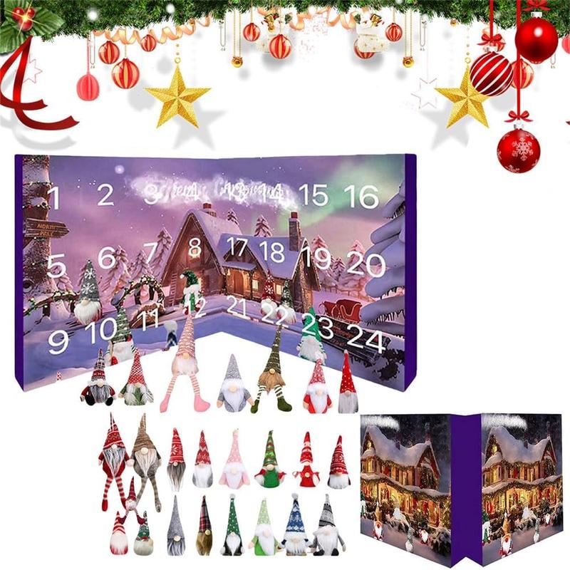 Christmas Advent Calendar Gift Box, Christmas Gift Party Blind Box, Contains 24 Gnome Design Dolls, Perfect Gift for Holidays