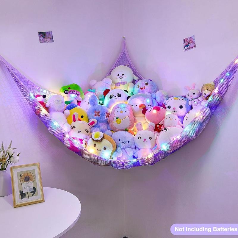 Stuffed Animals Net or Hammock   Storage Organizer with LED Light  Hanging Corner Stuffed Animals Holder  Girls Room Decor (Pack of 1)