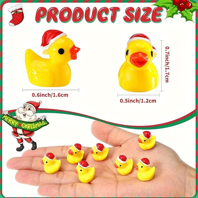 Mini Resin Duck with Santa Hat, 200pcs set Cute Mini Duck Ornament, Micro Landscape Garden Decor, Decorating DIY Craft Ornament, Ideal Christmas Plaything Accessory, Garden Decorations