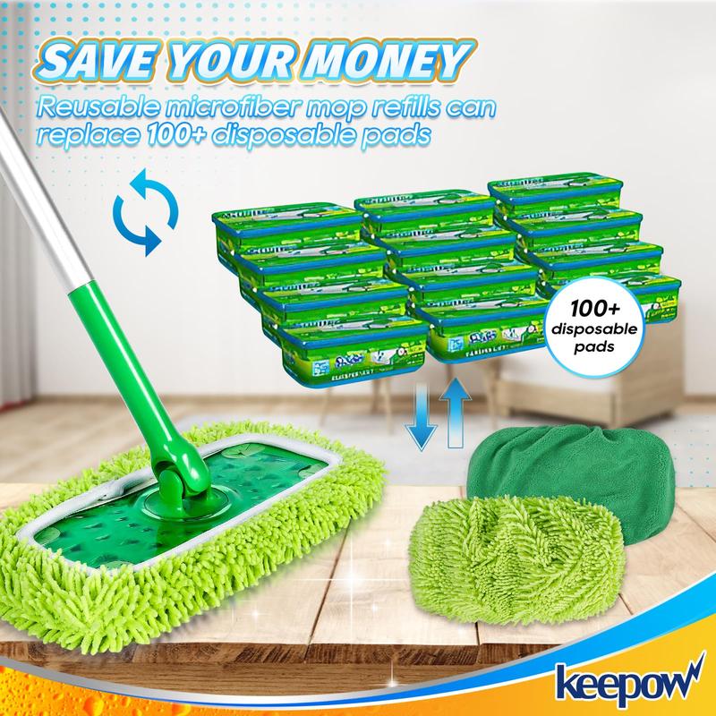 KEEPOW Reusable Flat Mop Microfiber Cotton Cloths for All 10 Inches Flat Mop 4 Packs (mop is not included)