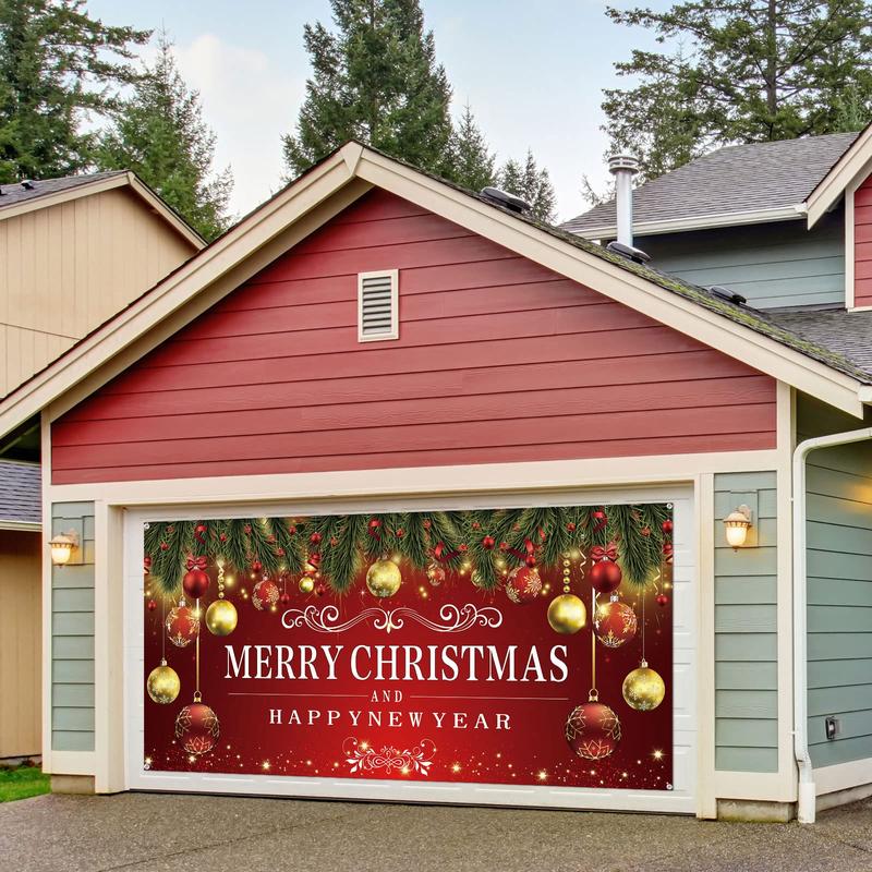 Christmas Holiday Garage Door Banner Decoration, 1 Count Christmas Decorative Banner, Large Backdrop for Home Party Decoration