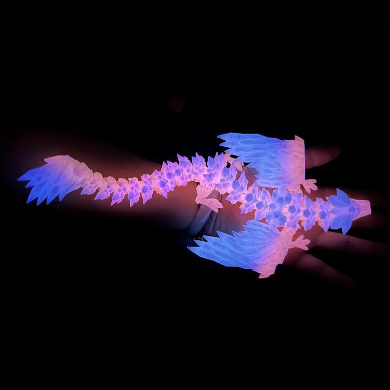 3D Crystal Dragon, Destk Decord Dragon Articulated, 3D Printed Bookshelf Decoration Glow in the Dark, 1 Count Ornaments