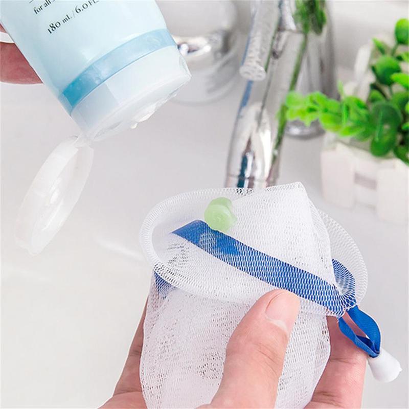 5pcs Square Lathering Mesh, Soap Lathering Mesh Bag With Colorful Ribbon, Handmade Soap & Face Wash Foam Making Accessory For Bathroom Shower