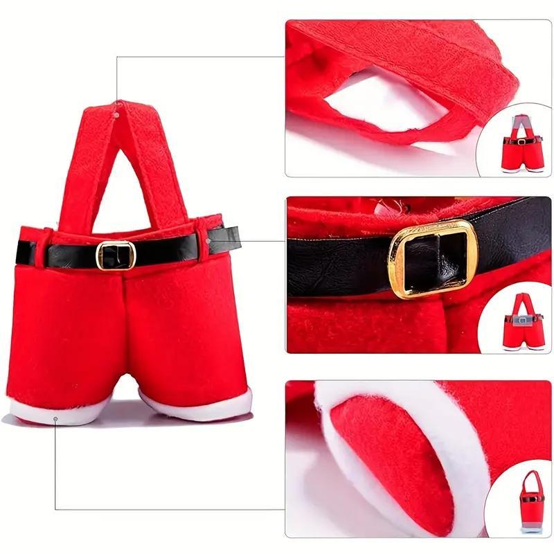 Festive Christmas Candy Bags, 6 Counts Santa Pants Style Big Size Polyester Candy Bag, Perfect for New Year and Christmas Gifts