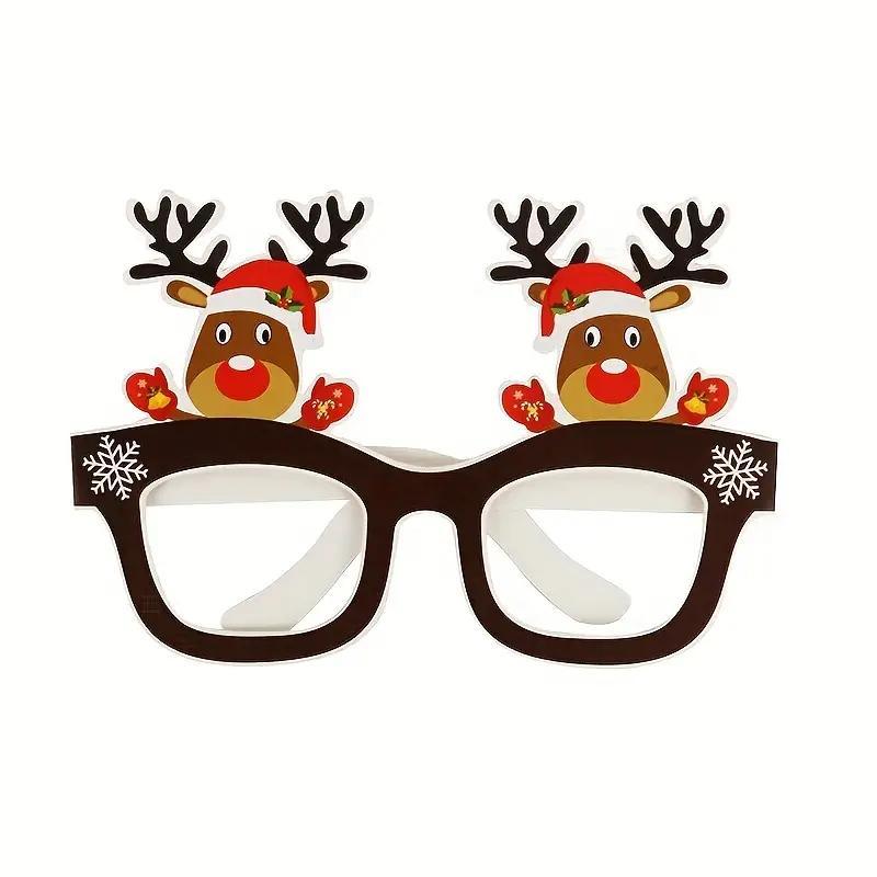 Christmas Themed Photo Props, 9 Counts set Santa Claus Christmas Tree Elk Paper Glasses Photo Frame, Photo Props for Home Party Festival