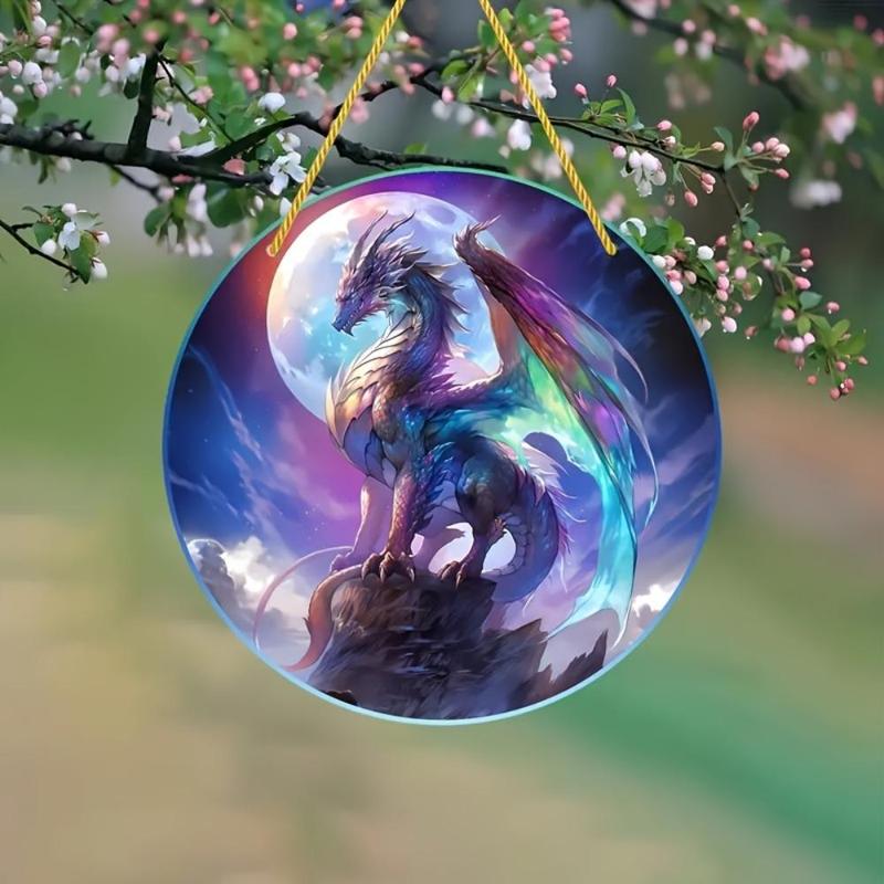 Creative Dragon Pattern Hanging Decoration, 1 Count Round Hanging Ornament, Hanging Decor for Home Window & Garden Party