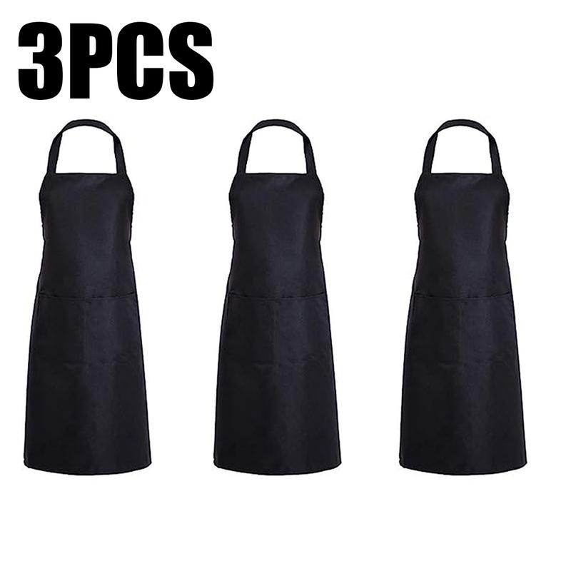 Black Bib Apron Unisex Dress With 2 Pockets for Kitchen Cooking Restaurant BBQ Painting Crafting