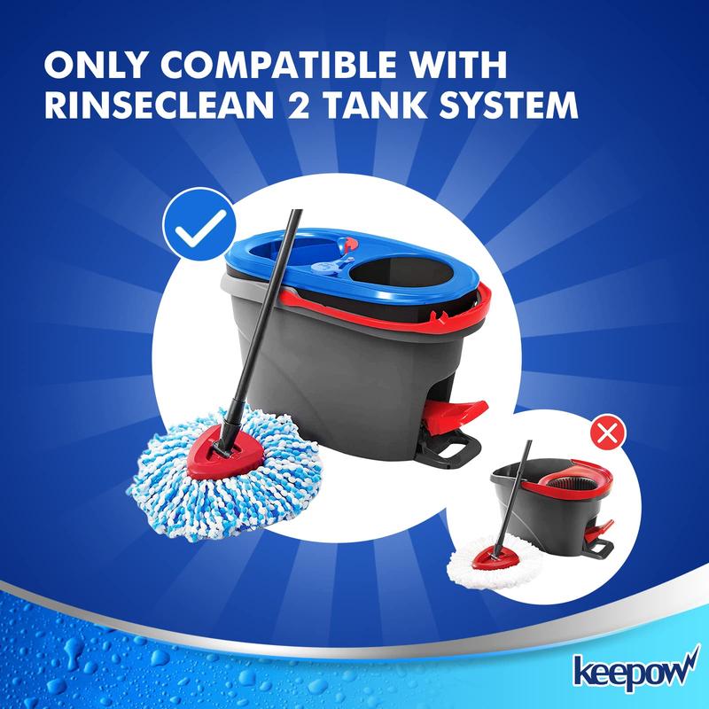 KEEPOW RinseClean Spin Mop Replacement Head, Microfiber Mop Refills Compatible with EasyWring RinseClean 2 Tank System for Floor Cleaning