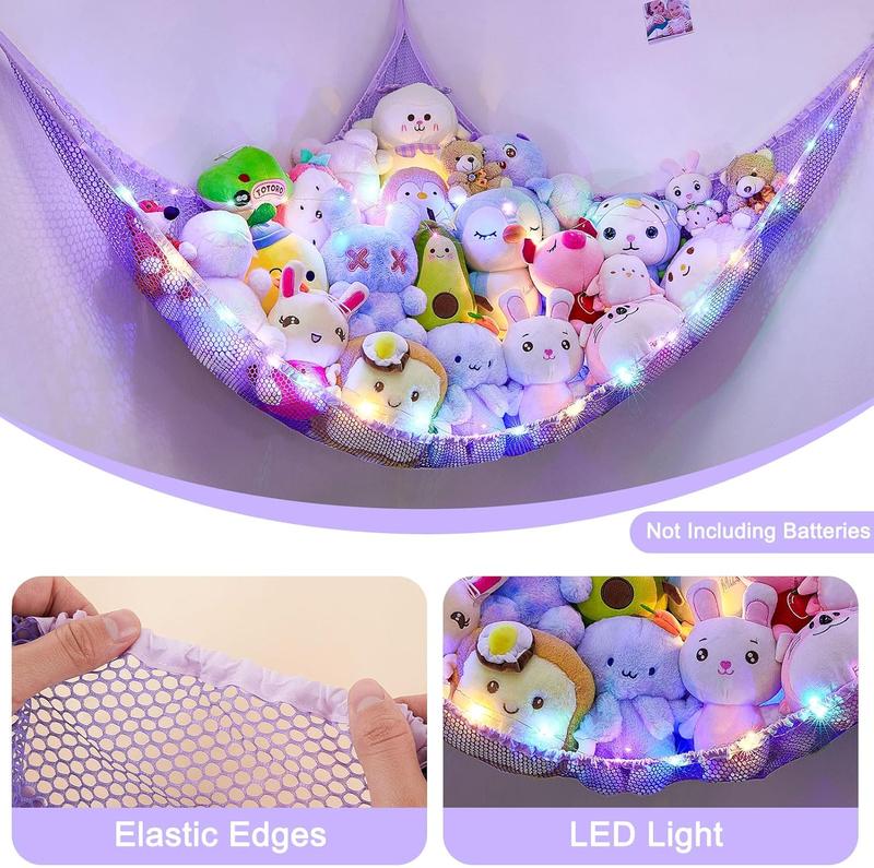 Stuffed Animals Net or Hammock   Storage Organizer with LED Light  Hanging Corner Stuffed Animals Holder  Girls Room Decor (Pack of 1)