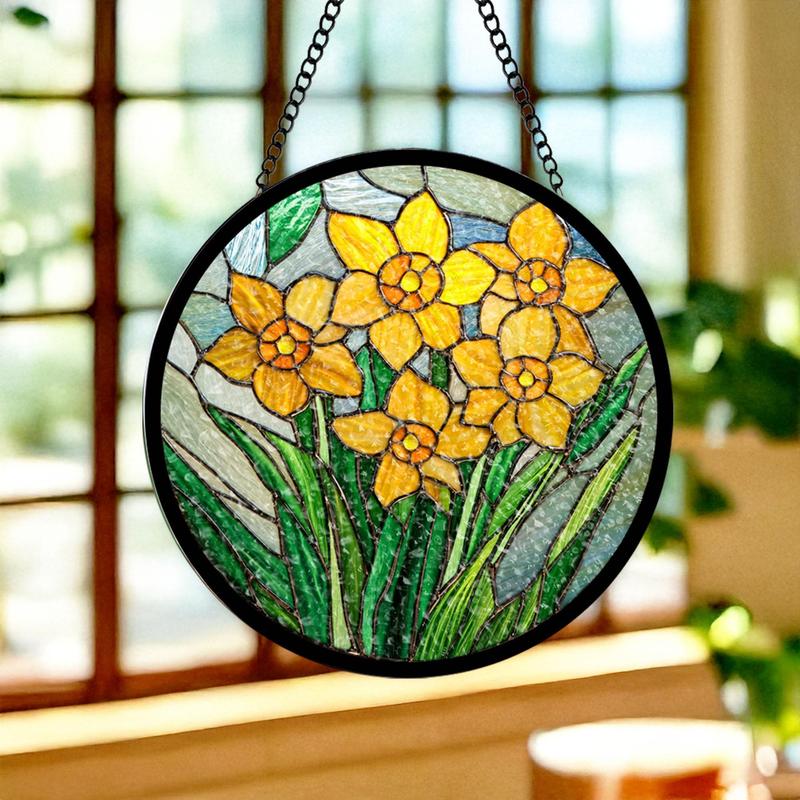 Birth Month Flower Stained Glass Suncatcher Window Hangings, Birth Flower Floral Home Decor Door Hanger Suncatchers Decor, Stained Glass Art