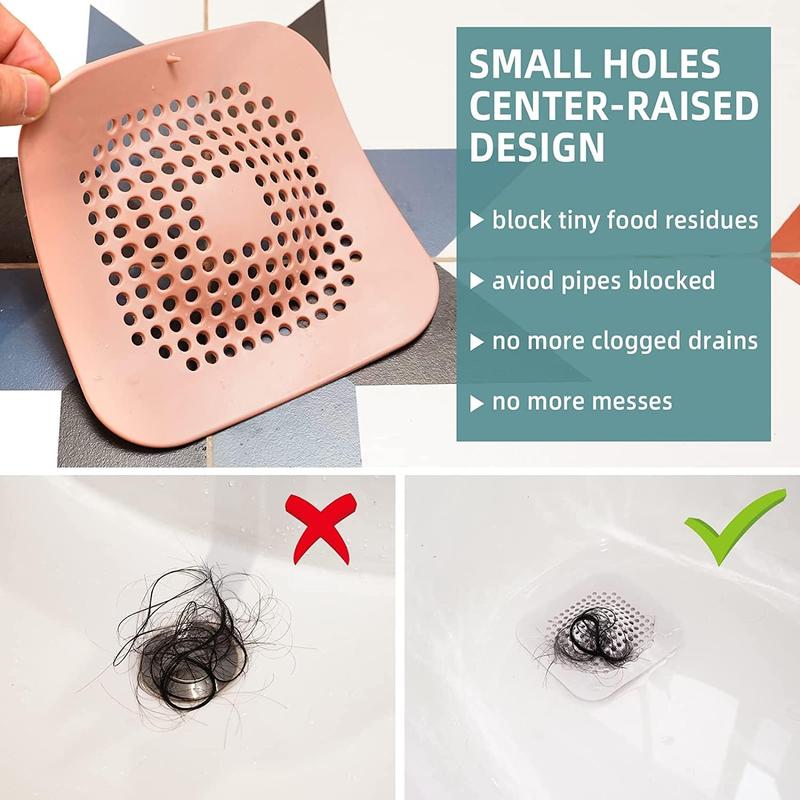 4 PCS Raised Square Shower Drain Covers with Suction Cup, Silicone Drain Hair Catcher Hair Stopper Drain Cover for Bathroom Bathtub Kitchen (Multicolor)