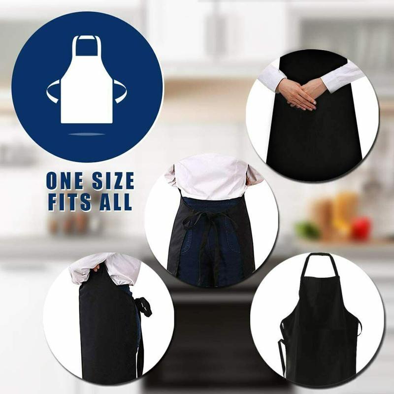 Black Bib Apron Unisex Dress With 2 Pockets for Kitchen Cooking Restaurant BBQ Painting Crafting