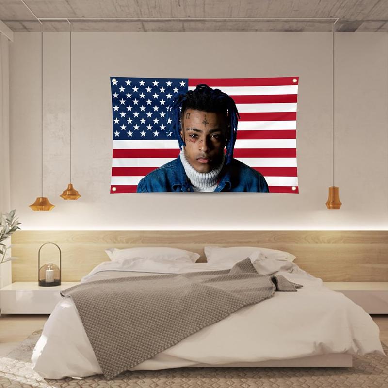 Xxx-tentacions American Flag 3×5Ft Rapper Singer Tapestry Wall Hanging College Dorm Wall Decor Room Flags Wall Art Poster Home Decor for Bedroom Living Room, Large, Pink-1 Decoration Print