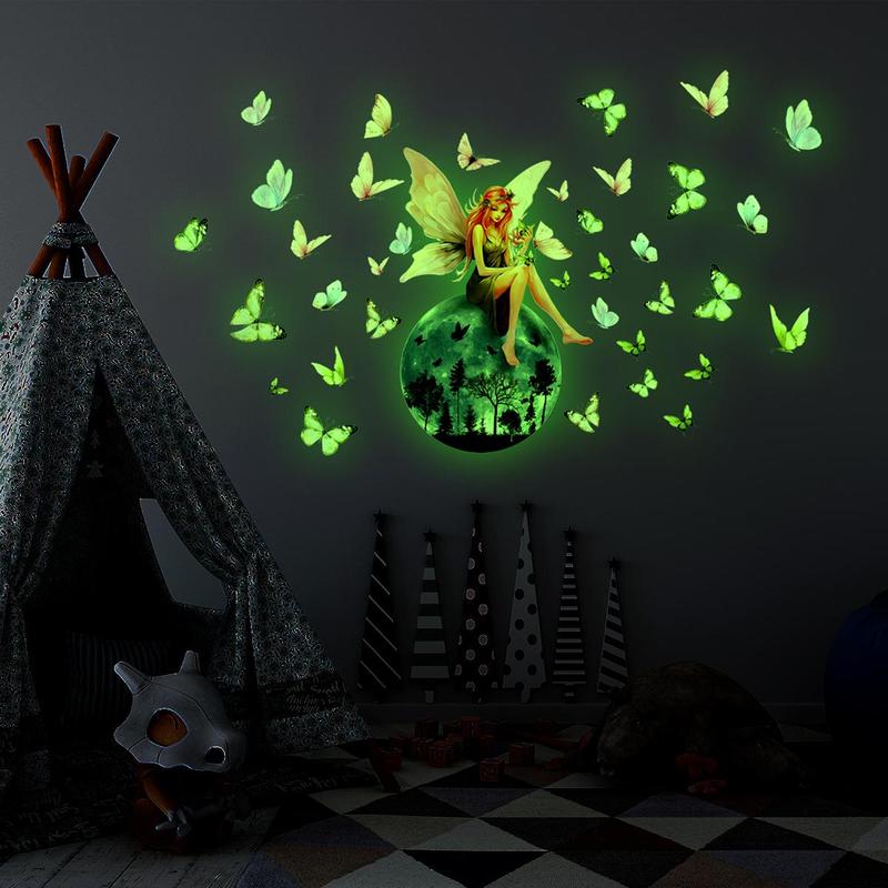 Butterfly & Fairy Pattern Wall Sticker, 1 Count Glow in The Dark Wall Decal, Decorative Sticker for Home Bedroom Living Room