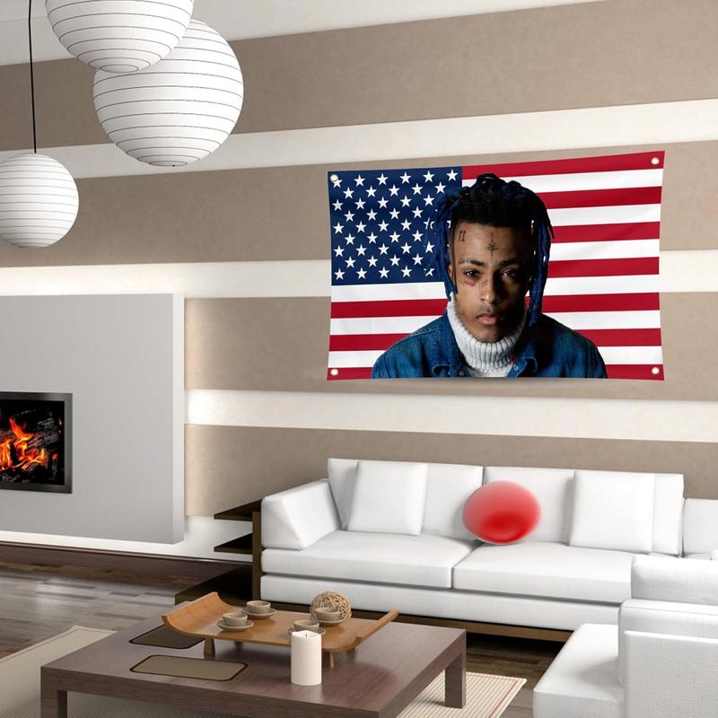 Xxx-tentacions American Flag 3×5Ft Rapper Singer Tapestry Wall Hanging College Dorm Wall Decor Room Flags Wall Art Poster Home Decor for Bedroom Living Room, Large, Pink-1 Decoration Print