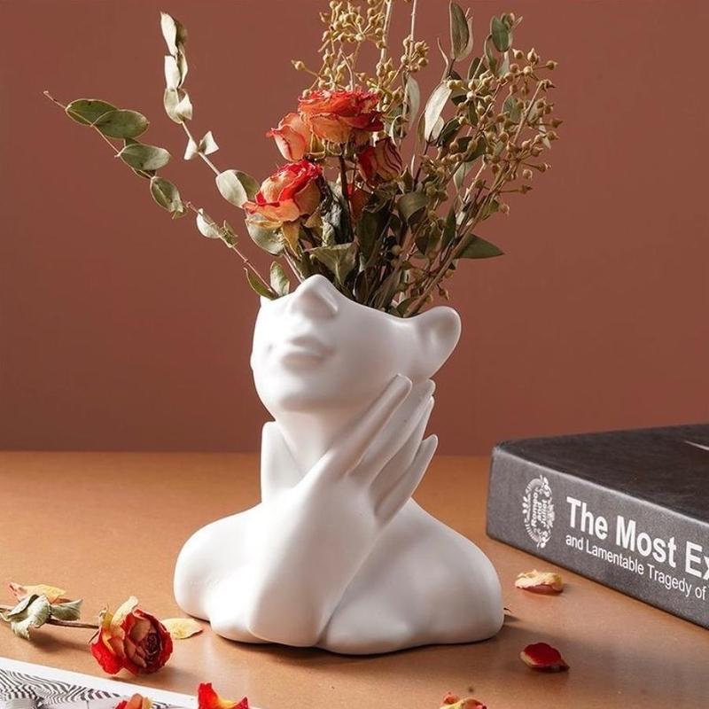 Human Face Design Vase, 1 Count Modern Art Resin Vase, Flower Arrangement Vase, Decorative Vase for Home Living Room Bedroom Dining Room Office